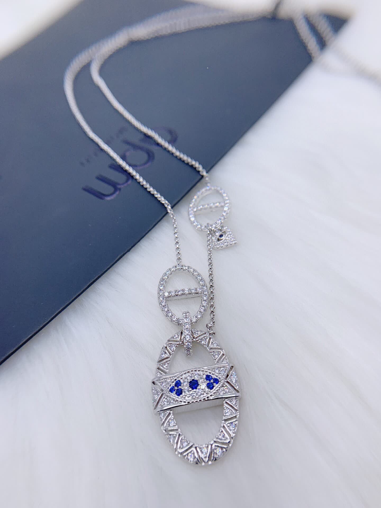 APM Monaco Silver Evil Eye Necklace with Diamond Accents